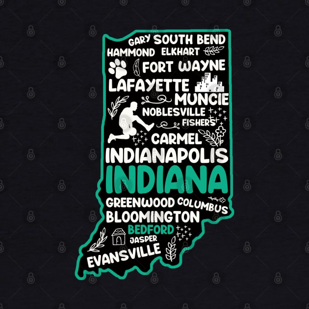 Bedford Indiana cute map Indianapolis, Fort Wayne, Evansville, Carmel, South Bend, Fishers, Bloomington, Hammond, Gary, Lafayette by BoogieCreates